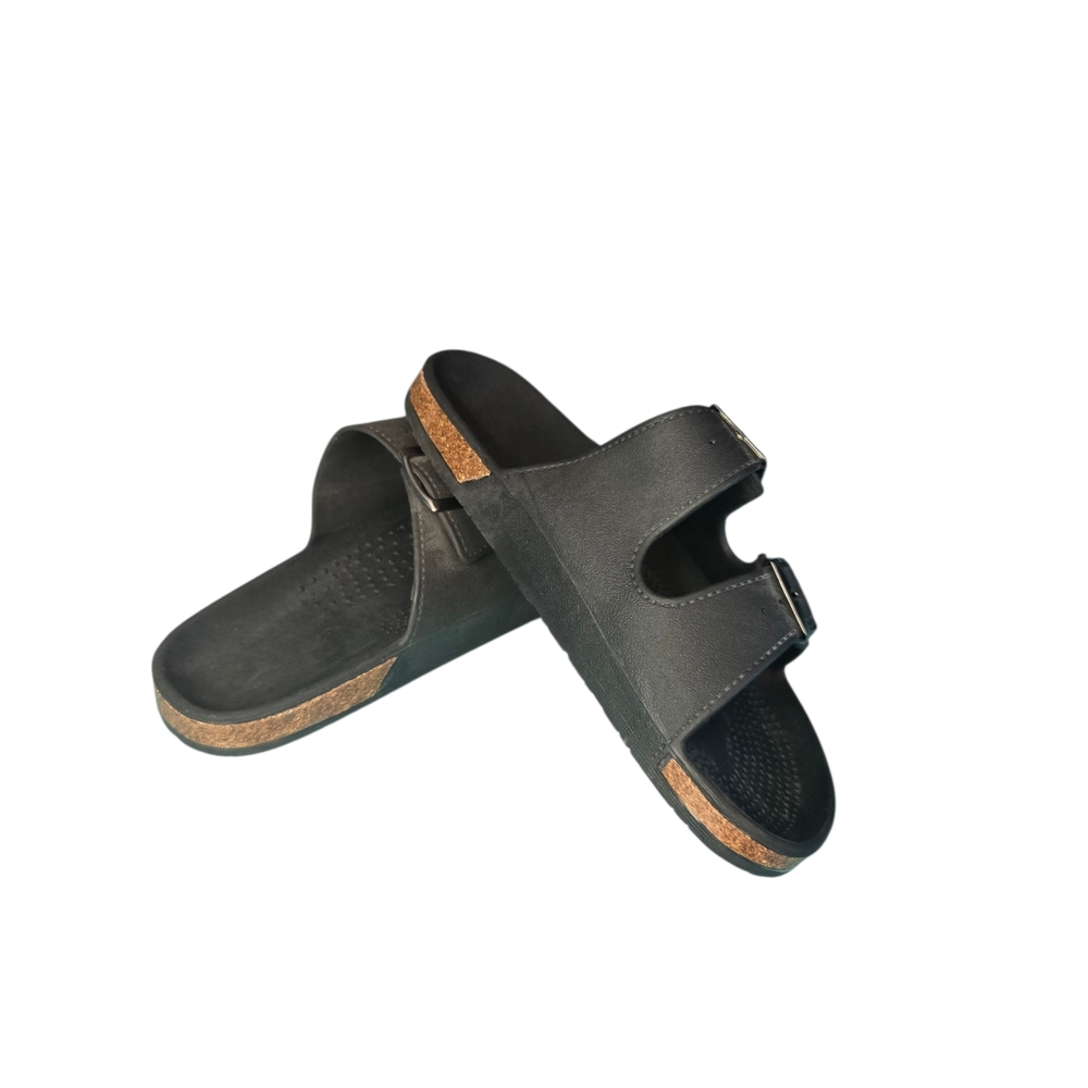 Womens Charcoal Gray Slide On Sandals